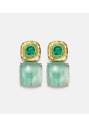 Octavia Elizabeth Double Orbit 18kt gold earrings with tourmaline and emeralds