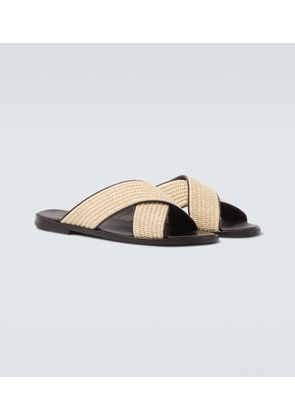 Manolo Blahnik Otawi leather-trimmed raffia sandals