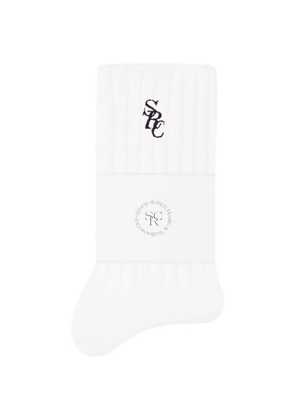 Sporty & Rich ribbed embroidered socks - White