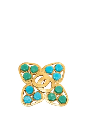 CHANEL Pre-Owned 1995 CC Gold Plated Clover Gripoix Brooch costume brooch - Blue