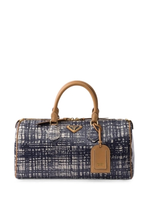 Prada medium linen blend and leather top-handle bag - Blue