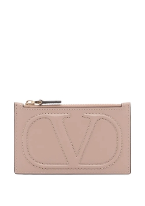 Valentino Garavani VLogo Walk zipper card holder in calfskin - Neutrals