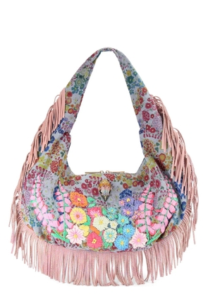 Kurt Geiger London large Shoreditch floral-print fringed shoulder bag - Blue
