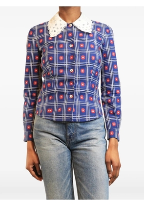 Miu Miu Pre-Owned floral-check shirt - Blue