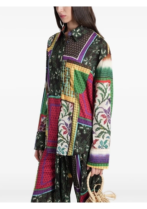 SIEDRES patchwork-print long-sleeve shirt - Black