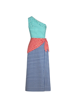 Simon Miller Belem gingham-check one-shoulder midi dress - Blue