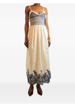 Loretta Caponi Bianca smocked midi dress - White