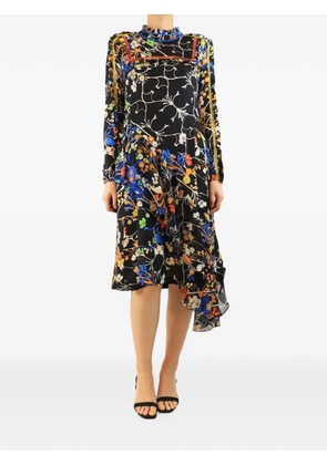 Preen By Thornton Bregazzi x Thornton Bregazzi floral-print asymmetric midi dress - Black