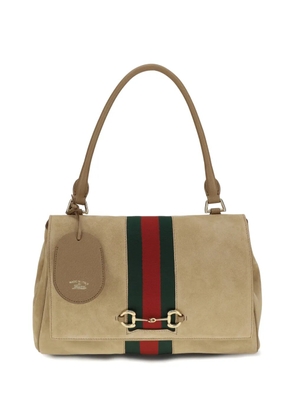 Gucci medium Paparazzo Horsebit Web suede tote bag - Neutrals