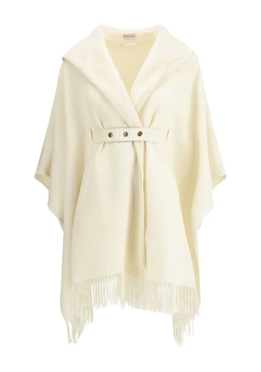 Moncler hooded fringed-hem cape - Neutrals