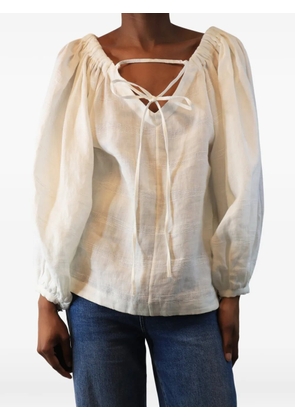 Eudon Choi lace-up puff-sleeve top - Neutrals