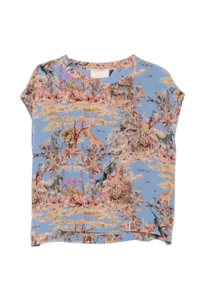 MOMONÌ Curacao safari-print cap-sleeve silk blouse - Blue