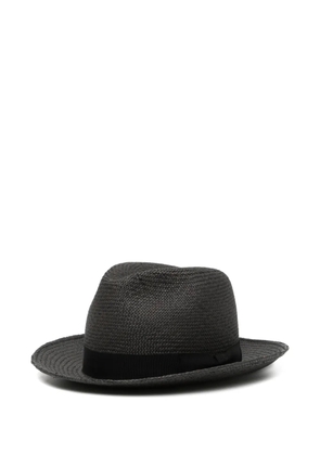 Yohji Yamamoto woven-design grosgrain-trim fedora hat - Black