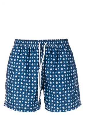 Fedeli marine-print drawstring swim shorts - Blue