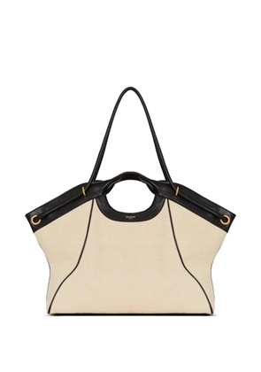 Balmain large tote in smooth leather and canvas - Neutrals