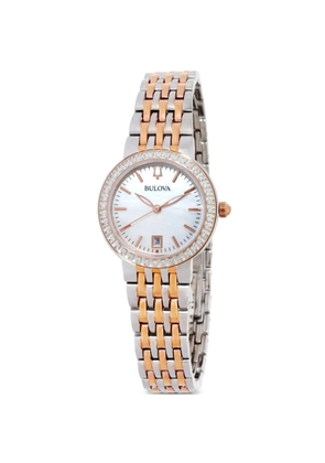 Bulova crystal bezel two-tone bracelet 30mm watch - White