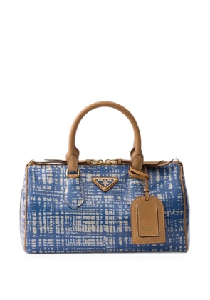 Prada small linen blend and leather top-handle bag - Blue