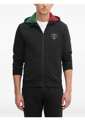 Aeronautica Militare logo-embroidered zip-up hoodie - Black