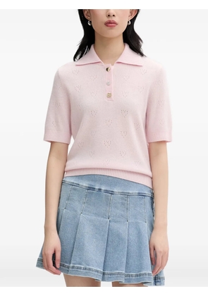 FROM FUTURE heart-pointelle polo top - Pink