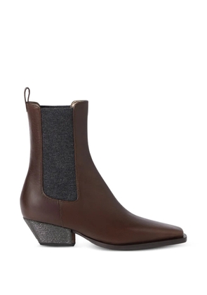 Brunello Cucinelli riding calfskin chelsea boots with precious heels - Brown