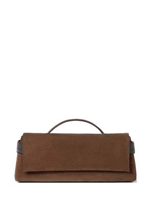 Brunello Cucinelli Essence clutch bag in suede with precious bands - Brown