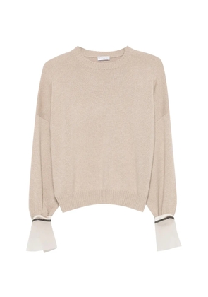 Brunello Cucinelli Monili-embellished panelled-cuff sweater - Neutrals