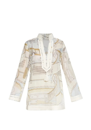 Tory Burch tassel-detail graphic-print tunic - Neutrals