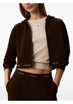 Calvin Klein logo-tape cropped zip-up hoodie - Brown