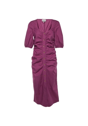 GANNI ruched button-front midi dress - Purple