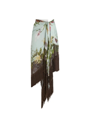 Oscar de la Renta Dominican mixed-floral fringe skirt - Blue