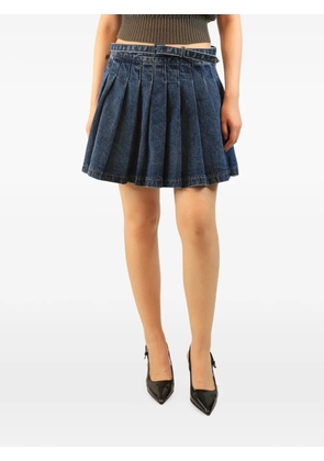 Self-Portrait pleated denim mini skirt - Blue