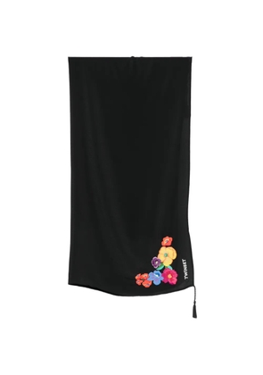 TWINSET floral-embroidered tasselled scarf - Black