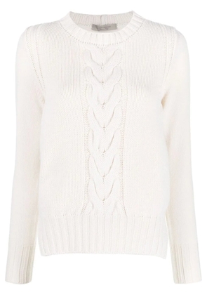 D.Exterior cable-knit crew-neck sweater - Neutrals