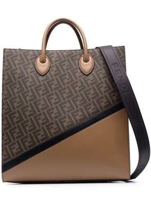 FENDI leather monogram-print tote bag - Brown