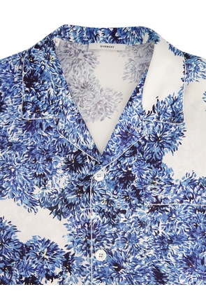 Givenchy Couture Seam pompom flower-print silk bowling shirt - Blue