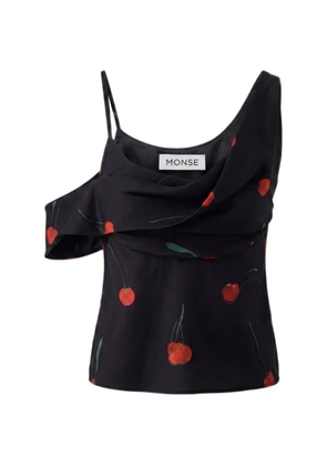 Monse cherry-print draped top - Black