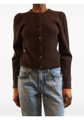 PAIGE ribbed-knit puff-sleeve cardigan - Brown