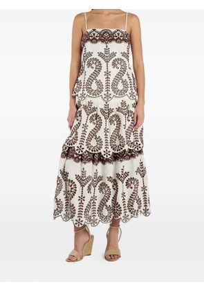 Christy Lynn Finn flower-embroidered maxi skirt - White