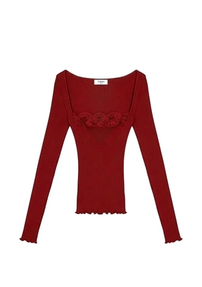 Saint Laurent lace-trim ribbed top - Red