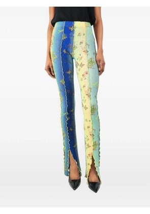 SIEDRES butterfly-print lettuce-trim trousers - Blue