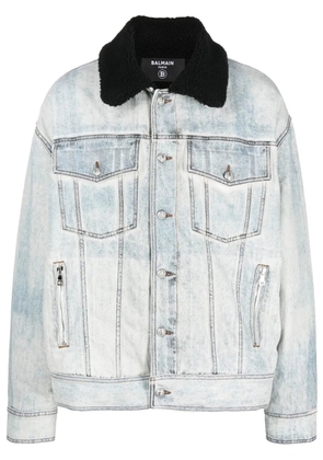 Balmain logo-embroidered denim jacket - Blue