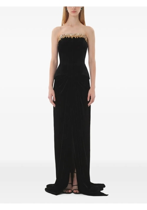 Dina Melwani crystal-trim velvet maxi dress - Black