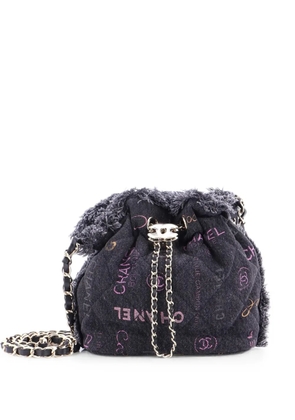 CHANEL Pre-Owned Denim Mood Chain Logo Printed Quilted Fringe Denim Medium bucket bag - Black