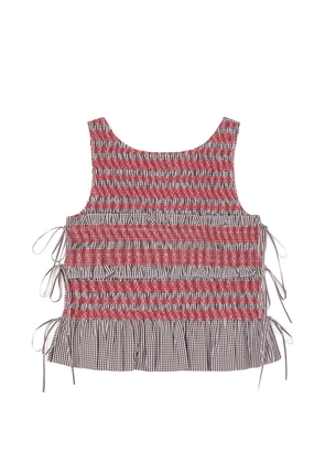 GANNI check-print smocked top - Brown