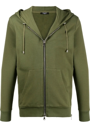 Balmain textured logo zipped hoodie - Green