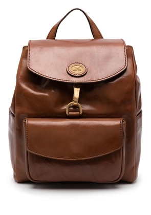 The Bridge logo-plaque leather backpack - Brown