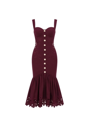 Self-Portrait floral-lace ruffled midi dress - Red