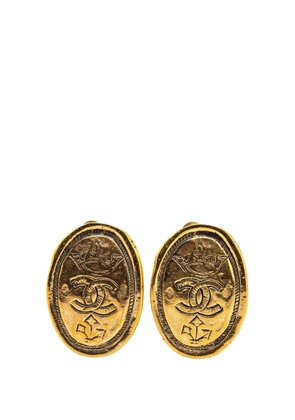 CHANEL Pre-Owned 1980-1990 Gold Plated CC Crown Clip On Earrings costume earrings