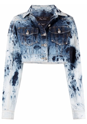 Philipp Plein bleached-effect cropped denim jacket - Blue