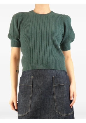 PAIGE puff-sleeved ribbed cashmere T-shirt - Green